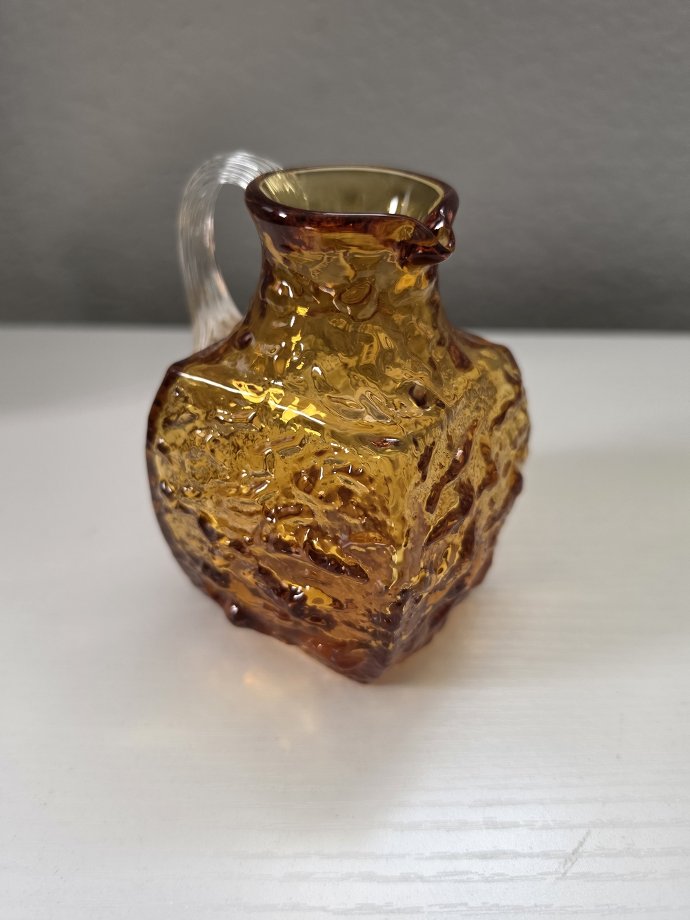 Pilgrim Amber Textured Glass Pitcher